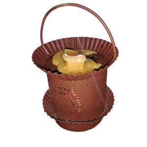 Rust Brown Decorative Metal Candle Lantern with Handle